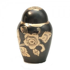 Brass Keepsake Small Urn (Black with Gold Floral Detail)